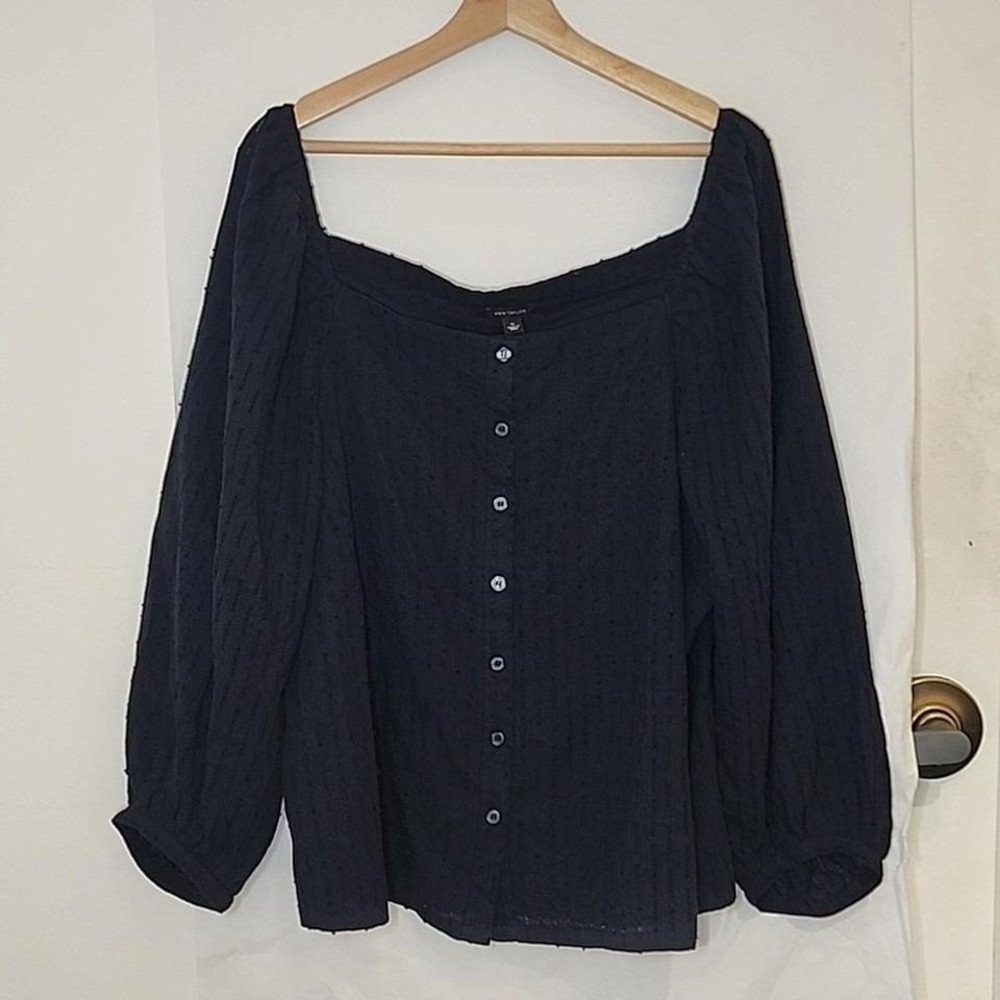NWT Ann Taylor Navy Blue Eyelet Blouse size XL